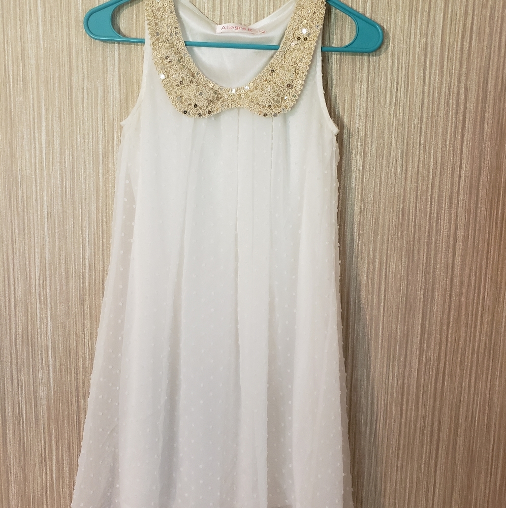 Allegra K Short White Flowy Dress with Colar